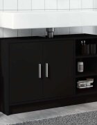 vidaXL Долен шкаф за мивка черен 90x29x55 см инженерно дърво