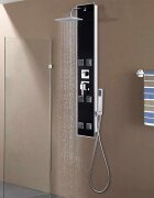 vidaXL Душ панел стъклен 18x421x120 см черен