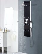 vidaXL Душ панел стъклен 25x446x130 см черен