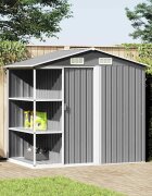 vidaXL Дворна барака със стелаж сива 205x130x183 см желязо