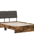 vidaXL Двойно легло с табла Пушен дъб и тъмносиво 135 x 190 cm