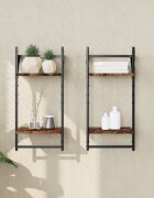 vidaXL Двуетажни стенни рафтове с пръти 2 бр опушен дъб 30x25x65 см