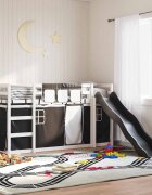 vidaXL Двуетажно легло с пързалка и завеси бяло и черно 90x200 см