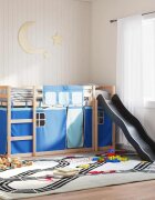 vidaXL Двуетажно легло с пързалка и завеси синьо 80x200 см
