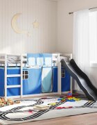 vidaXL Двуетажно легло с пързалка и завеси синьо 90x200 см