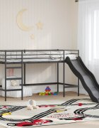 vidaXL Двуетажно легло с пързалка за деца Черно и антрацит 90 x 200 cm