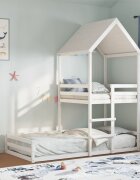 vidaXL Двуетажно легло с покрив бял 90x200 см борово дърво масив