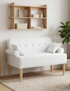 vidaXL Двуместен диван с копчета Бяло 120 x 65 x 79 см Текстил