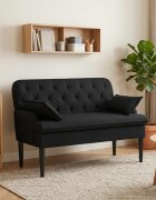 vidaXL Двуместен диван с копчета Черно 111 x 68 x 80 см Текстил