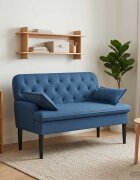 vidaXL Двуместен диван с копчета Синьо 111 x 68 x 80 см Текстил