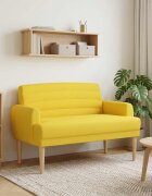 vidaXL Двуместен диван с копчета Светложълт 116 x 67 x 80 см Текстил