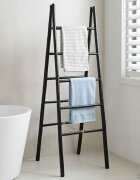 vidaXL Двустранна стълба за одеяла Черно 50 x 50 x 159 см Бамбук