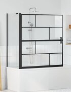 vidaXL Екран за душ и вана Черен и прозрачен 116 x 68 x 128 см
