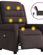 vidaXL Електрически масажен наклоняем стол тъмнокафяв текстил
