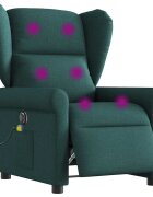 vidaXL Електрически масажен наклоняем стол тъмнозелен текстил