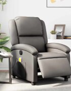 vidaXL Електрически масажен реклайнер стол сив естествена кожа