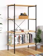 vidaXL Етажерка с 4 рафта черно и дъб 80x40x130 см