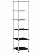 vidaXL Етажерка с 6 рафта черна 40x40x160 см закалено стъкло