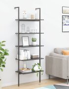 vidaXL Етажерка стълба с 5 рафта черна 64x35x185 см