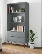 vidaXL Етажерка за книги MOLDE сива 85x35x1705 см масивно дърво бор
