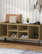 vidaXL Етажерка за обувки метални крака кафява 106x35x45 см масив OSLO