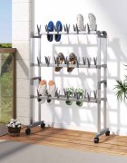 vidaXL Етажерка за обувки с колелца сребриста 66x27x100 см