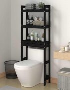 vidaXL Етажерка за тоалетна черна 63x26x171 см борово дърво масив