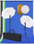 vidaXL Фотографски комплект за студио с лампи чадъри фон и рефлектор