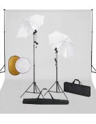 vidaXL Фотографски комплект за студио с лампи чадъри фон и рефлектор