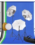vidaXL Фотографски комплект за студио с лампи чадъри фон и рефлектор