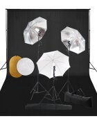 vidaXL Фотографски комплект за студио с лампи чадъри фон и рефлектор