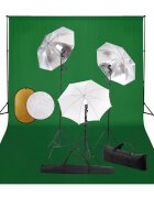 vidaXL Фотографски комплект за студио с лампи чадъри фон и рефлектор