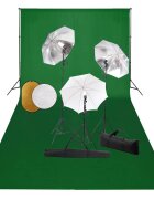 vidaXL Фотографски комплект за студио с лампи чадъри фон и рефлектор