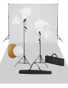 vidaXL Фотографски комплект за студио с лампи чадъри фон и рефлектор