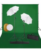 vidaXL Фотографски комплект за студио с лампи чадъри фон и рефлектор