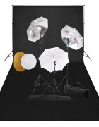 vidaXL Фотографски комплект за студио с лампи чадъри фон и рефлектор