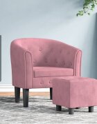 vidaXL Фотьойл с табуретка розово кадифе