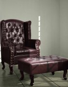 vidaXL Фотьойл с табуретка за крака тъмнокафяв изкуствена кожа