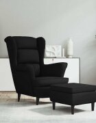 vidaXL Фотьойл Wingback с табуретка черен кадифе