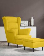 vidaXL Фотьойл Wingback с табуретка Горчица жълто кадифе
