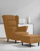 vidaXL Фотьойл Wingback с табуретка кафява кадифе