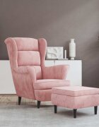 vidaXL Фотьойл Wingback с табуретка розова кадифе