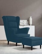vidaXL Фотьойл Wingback с табуретка син кадифе