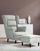 vidaXL Фотьойл Wingback с табуретка светлосиво кадифе