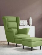 vidaXL Фотьойл Wingback с табуретка светлозелено кадифе