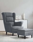 vidaXL Фотьойл Wingback с табуретка тъмносив кадифе