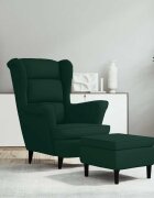 vidaXL Фотьойл Wingback с табуретка тъмнозелена кадифе