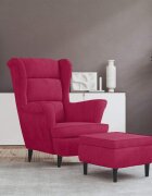vidaXL Фотьойл Wingback с табуретка виненочервен кадифе
