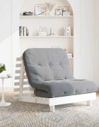 vidaXL Футон кресло с матрак бял 90x206x11 см борово дърво масив