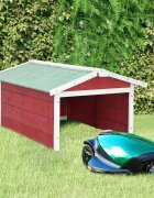 vidaXL Гараж за роботизирана косачка 72x87x50 см червено и бяло чам